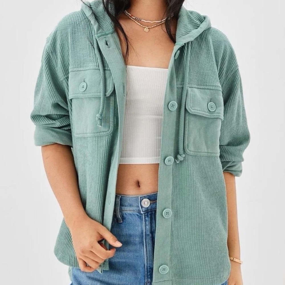 American Eagle Oversized Shacket Women Large Green Gorpcore Coastal Boho Earthy